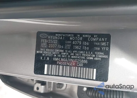 2022 Hyundai Elantra Hybrid Blue z USA, uszkodzony, nr VIN KMHLM4AJXNU025886